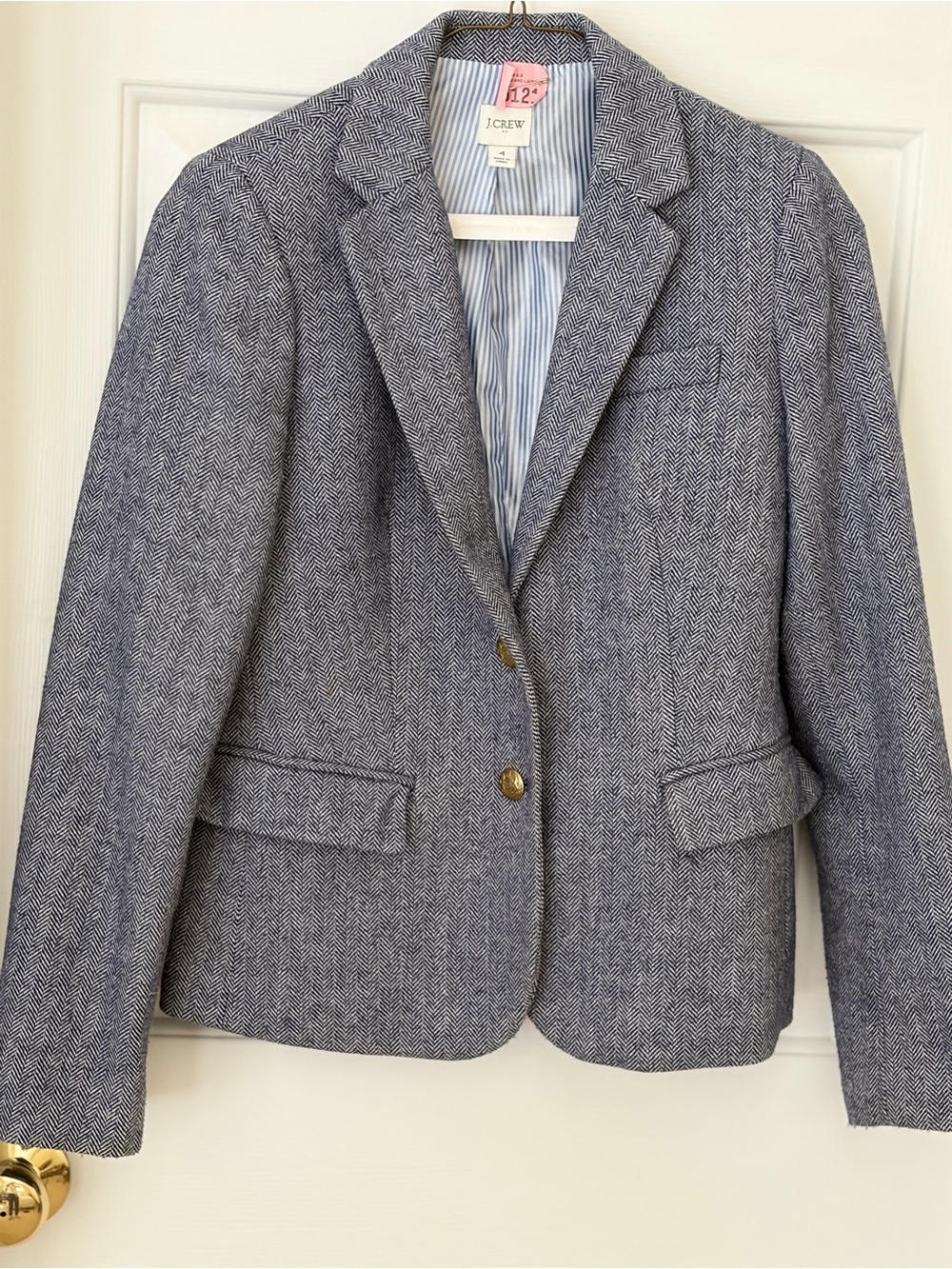 J. Crew Blue Herringbone Wool-Blend Blazer